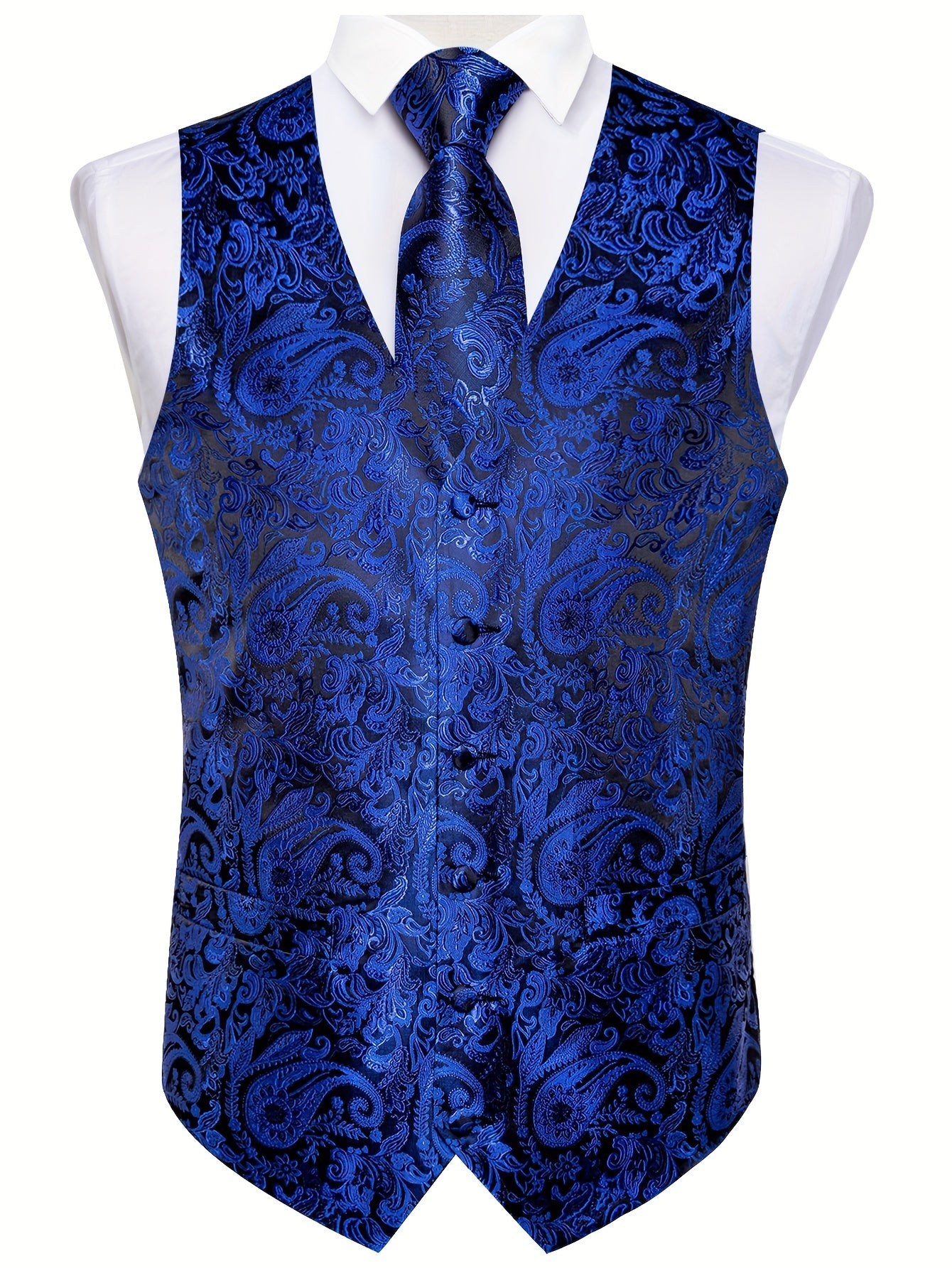 Men'S Classic Formal Suit Vest And Necktie Set - Elegant Red Paisley Design, Made from Non-Stretch Fabric, Featuring a Button Front Closure, Suitable for All Seasons Including Weddings, Business Events, And Parties - Formal Wear for Men, Plus Size