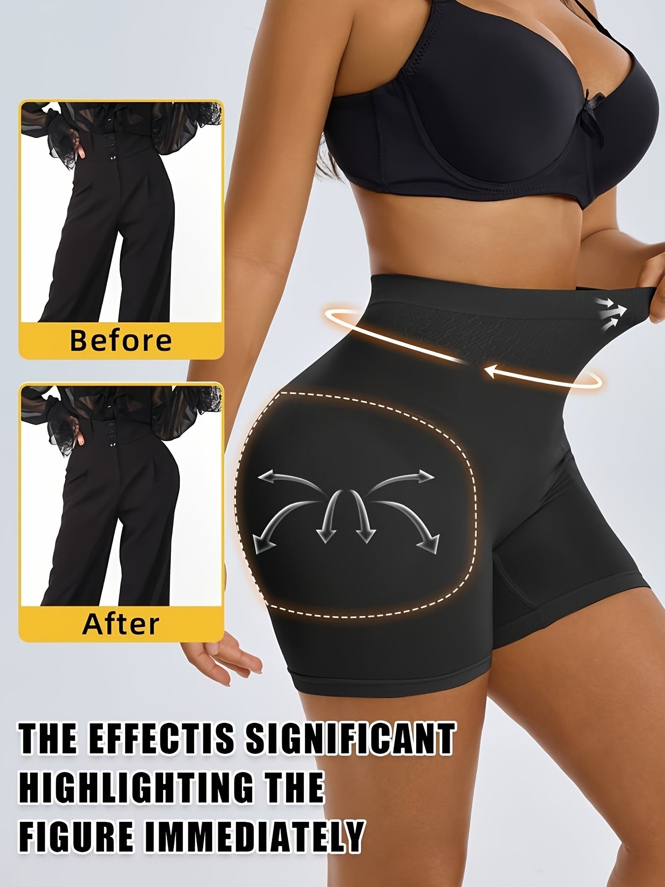 A Pair Of Women'S High-Waisted Shaping Shorts With Padded Buttocks - Designed To Flatten The Stomach And Lift The Hips, Featuring A High Waist That Creates Elegant Curves, Suitable For Year-Round Casual Wear