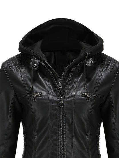 Women'S Jacket Motorcycle Jacket for Riders with Removable Hood
