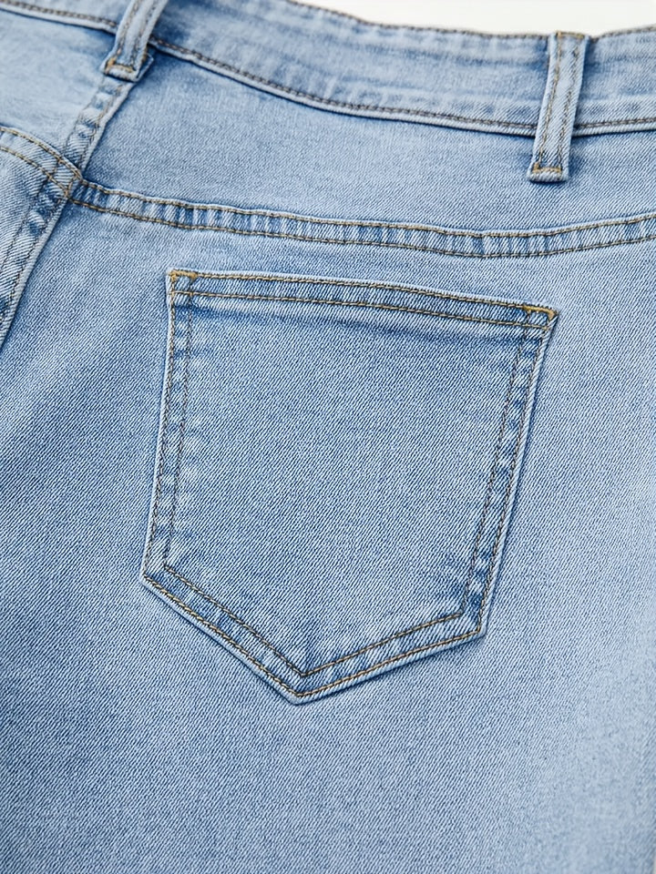 Women'S Plus Size Denim Clothing Curved Bow Side Pocket Straight Trousers
