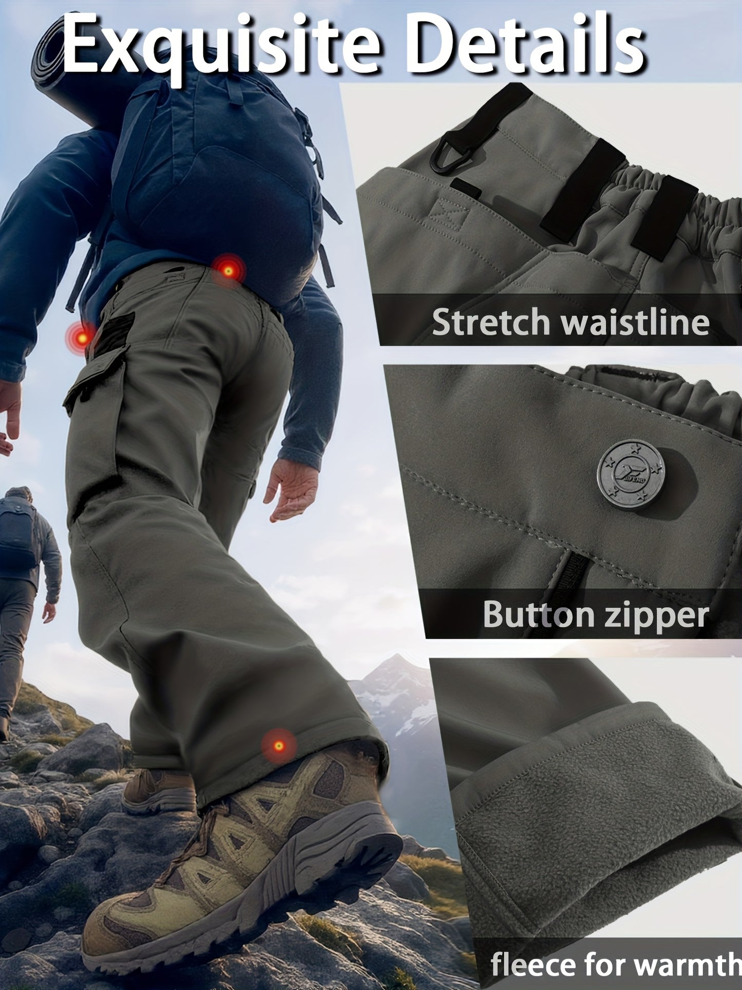 Men's Heavy-Duty Tactical Winter Pants - Thickened Insulated Work Pants with Multi-Pocket Design, MOLLE System Compatible for Hiking, Hunting, Construction - All-Season Outdoor Pants, Winter Work Pants for Men, Mens Winter Pants, Baggy Snow Pants