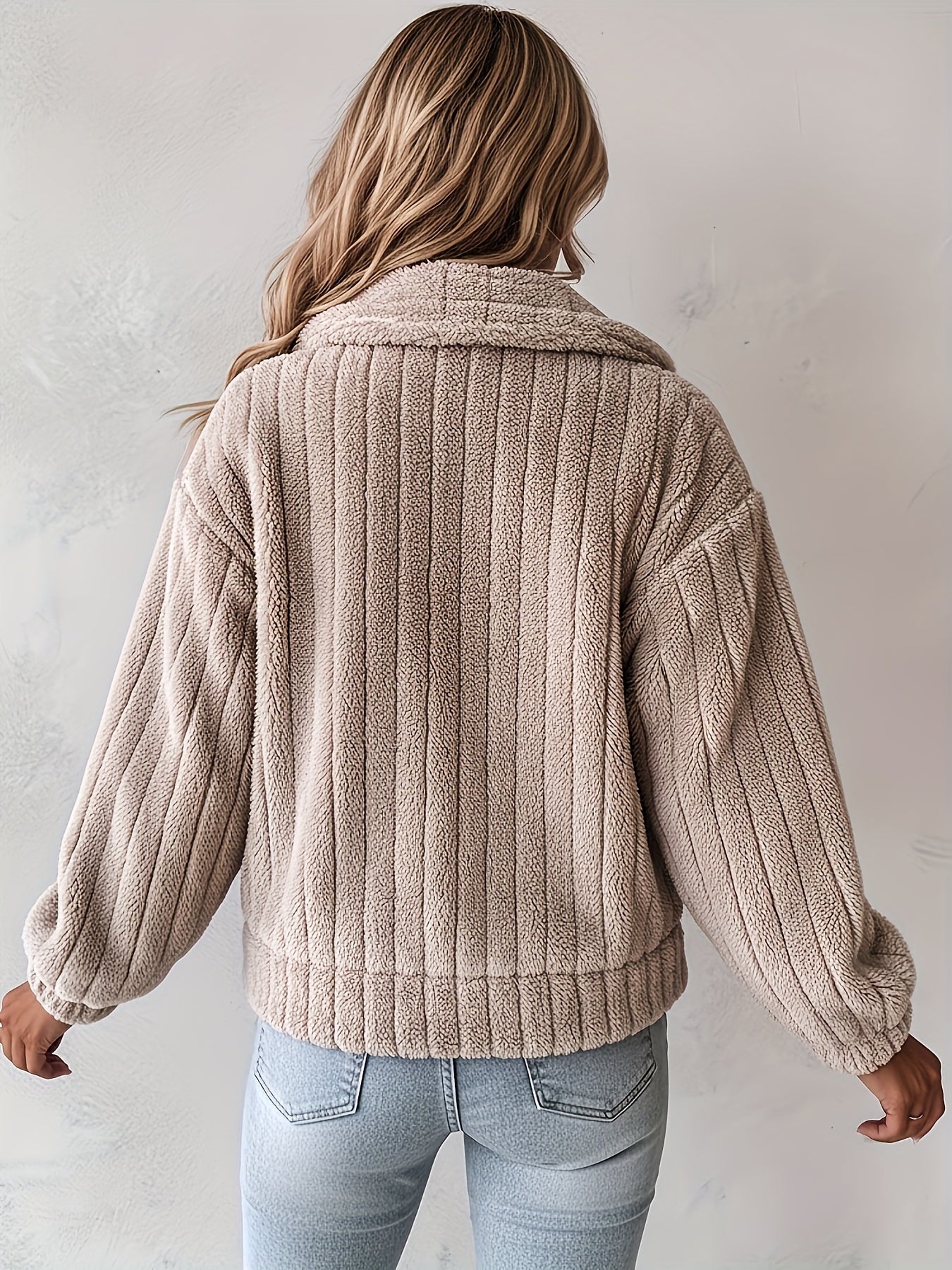Women's Luxurious Plush Jacket - Soft Pink Winter Coat with Stand-Up Collar & Button-Front Closure, Cozy Blazer Suitable for Outerwear, Machine Washable Warm Jacket for Fall/Winter, Clothing