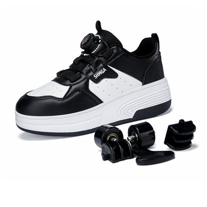 Skating Footwear - Breathable Mesh Low-Top Sneakers Featuring Removable Wheels, Suitable for Outdoor Activities, Roller Skating, Casual Use, And Stylish Young Footwear for Kids, Equipped with a Comfortable TPR Insole, Perfect for Boys