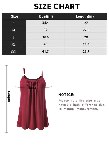 Vislivin Summer Women'S Camisole Tops with Built-In Bra - Seamless Sleeveless Tank Tops, Soft Flowy Loose Fit Cami with Adjustable Spaghetti Straps, Comfy Elegant Blouse for Casual Wear