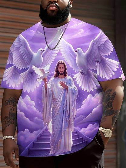 Jesus Christ With Doves And Heavenly Stairs Religious Christian T-Shirt For Men Full Print Design Faith Inspired Apparel, Plus Size