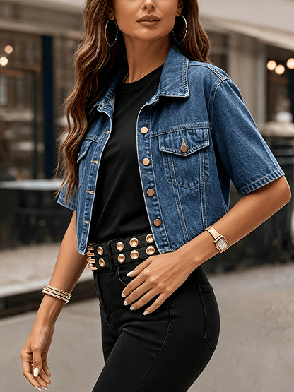 [Women's Denim Jacket] 2026 New Women's Denim Jacket, Dark Blue Regular-Fit Short Denim Jacket, Vintage-Washed Short Denim Jacket