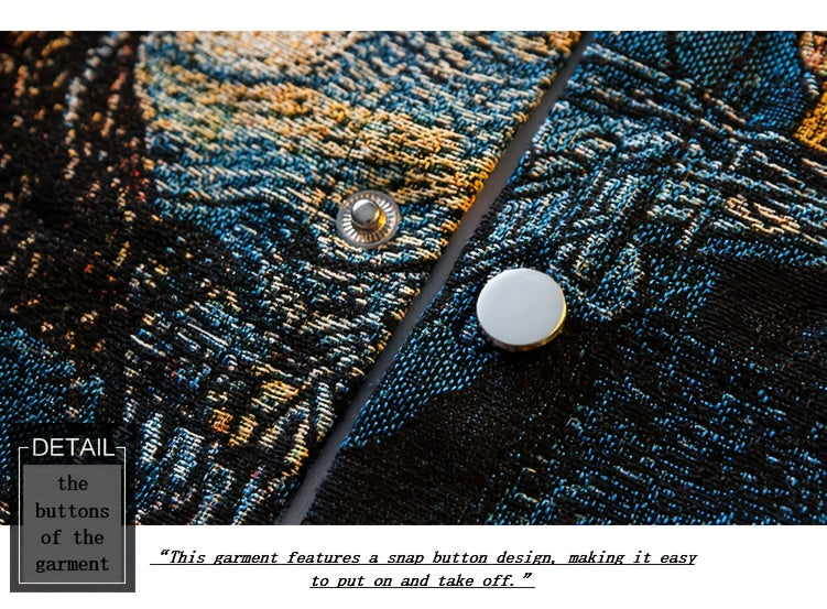 Men'S Slim-Fit Long Sleeve Shirt - Van Gogh-Inspired for Artistic Button-Up Shirt, Formal & Casual Attire, Machine Washable Polyester Blazer - Ideal Gift for Art Lovers, Casual Streetwear, Streetstyle Aesthetic, Versatile Clothing