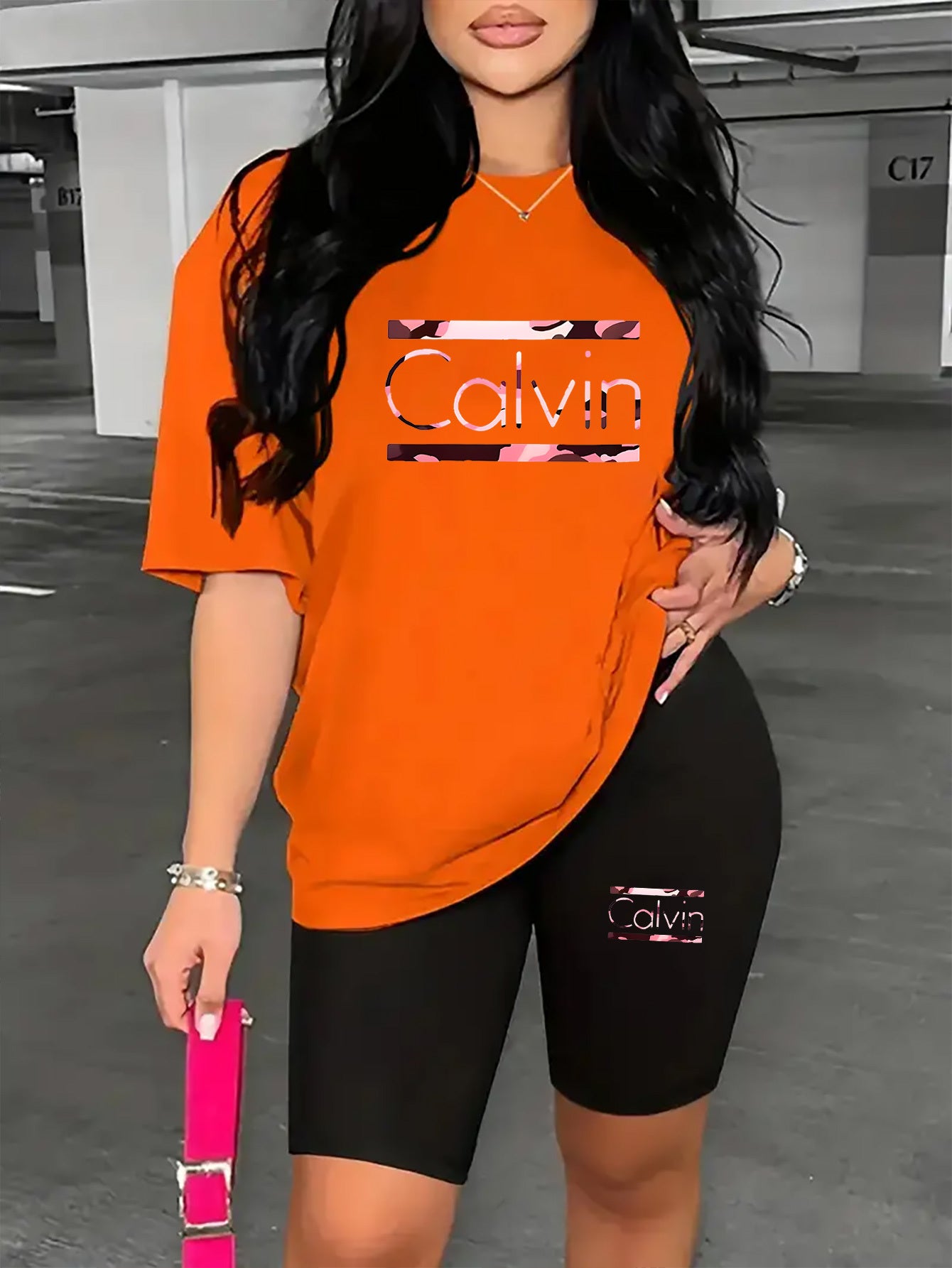 Women's 2pcs Oversized T-Shirt & Fitted Shorts Matching Outfit - Oversized T-Shirt with Fitted Shorts, Lettering Print Streetwear Lounge Wear, 2pcs Set Suitable for - Casual Wear, Machine Washable Matching