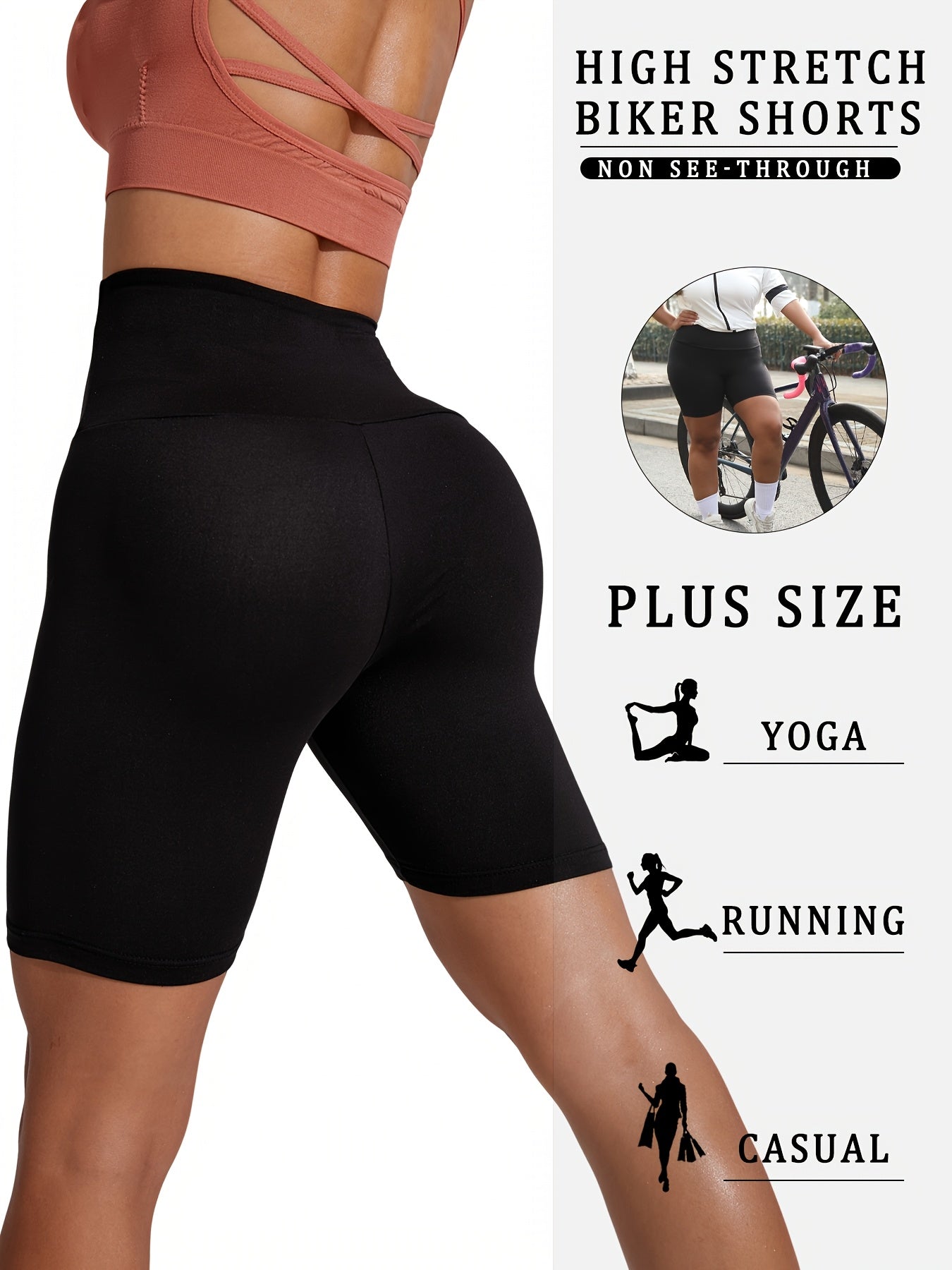 Set of 5 Plus Size Biker Shorts for Women, High Waisted, Ultra Soft, Non-Transparent Workout Yoga Athletic Shorts