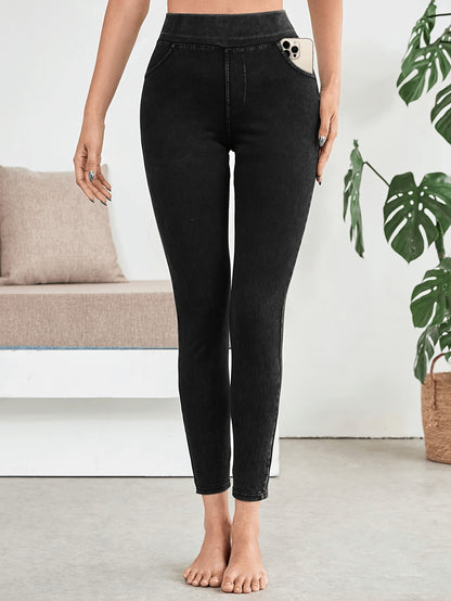 Women'S High-Waisted Soft Elastic Slim-Fitting Jeans, Basic Pencil Pants, Daily Out Yoga Pants, Easy Style, Versatile Basic Models, Machine Washable, Can Be Worn in All Seasons
