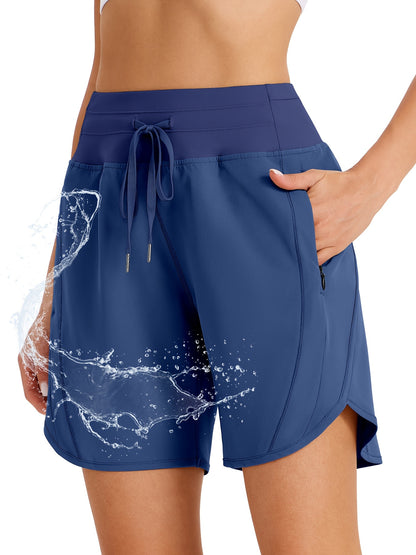 7" Shorts for Women High Waist Quick Dry Shorts with 3 Zipper Pockets Lounge Casual