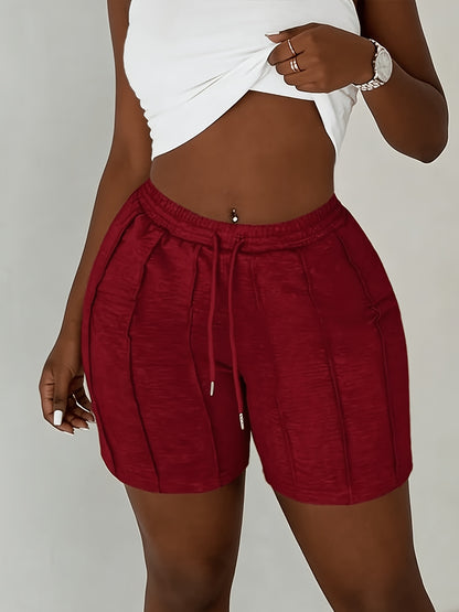 (4 Pack) Solid Color Drawstring Shorts with Casual Elastic Waist And Slant Pockets for Women, Suitable for Spring And Summer Casual Wear