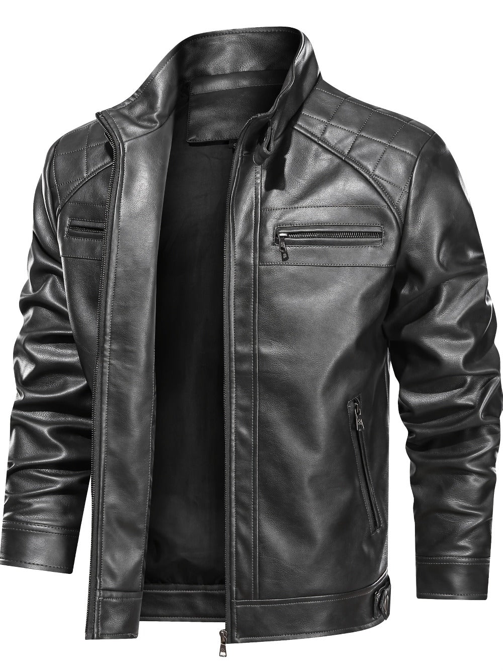 Men's Lightweight Faux Leather Zip-Up Jacket