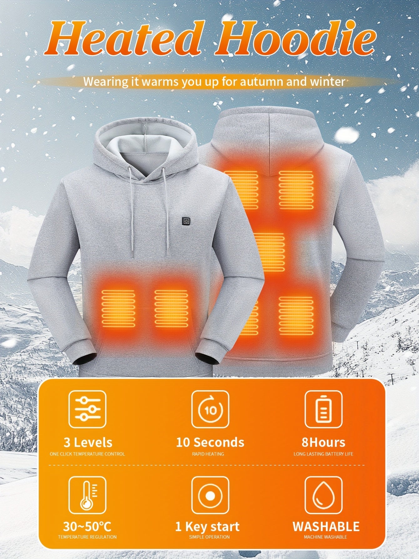 Heated Hoodie for Men Electric Heating Sweatshirt, Winter Thermal Pullover Sweater(Battery Not Inculded)