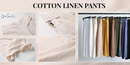 Women' Boho Linen Palazzo Wide Leg Pants - Elastic Capri Trousers with, 7/8 Length Culottes Suitable for Spring Summer Fall, Casual Solid Color Elastic Pants for Outfits & Casual Attire