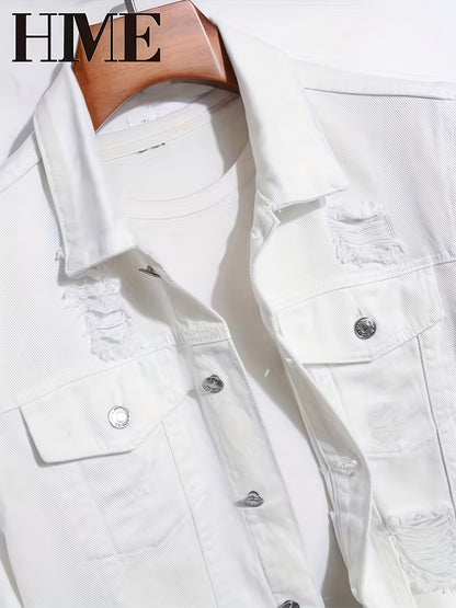 Men's White Denim Oversized Denim Jacket - product view 6
