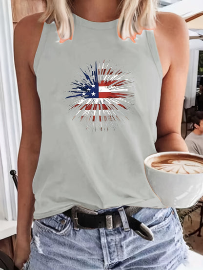 Print Vest, Crew Neck Casual Every Day Top, Women's Clothing