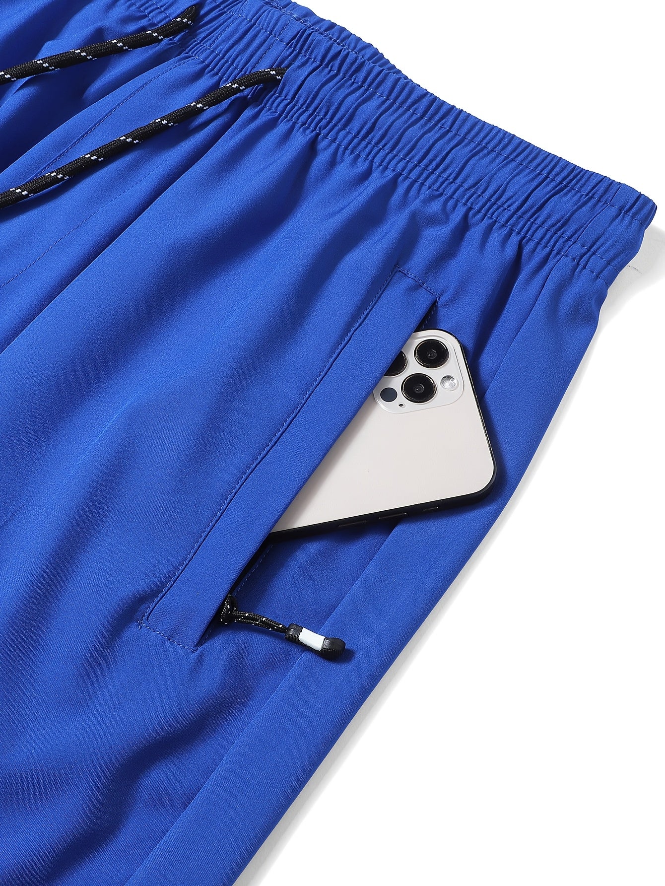 5pcs Men's Casual Sports Shorts with Hidden Zipper Pockets, Contrast Zipper, Summer Breathable Quick-Dry Fabric, for Daily Wear, Running, Basketball, Knee-Length Pants for Men, Quick-Dry Fitness Shorts for Men, Striped Waistband with Drawstring