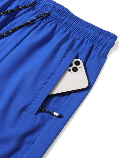 5pcs Men's Casual Sports Shorts with Hidden Zipper Pockets, Contrast Zipper, Summer Breathable Quick-Dry Fabric, for Daily Wear, Running, Basketball, Knee-Length Pants for Men, Quick-Dry Fitness Shorts for Men, Striped Waistband with Drawstring