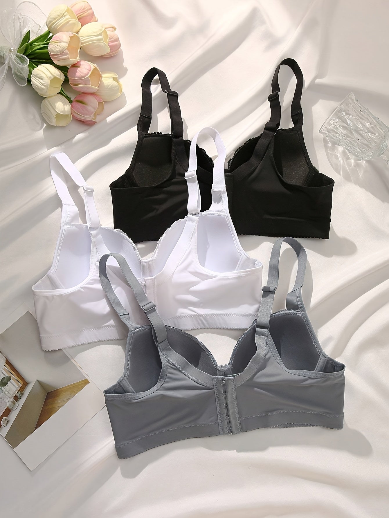 3pcs Lace Lingerie Women'S Comfortable Bra With Steel Band