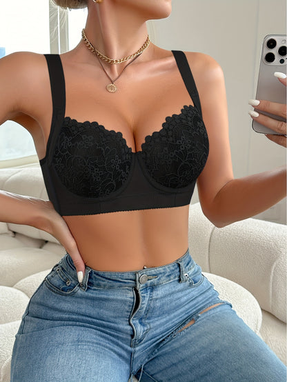 3pcs Elegant Women'S Sexy Lace Bra with Steel Cup - Non-Removable Padding, Exquisite Floral Pattern, Comfortable Support Design