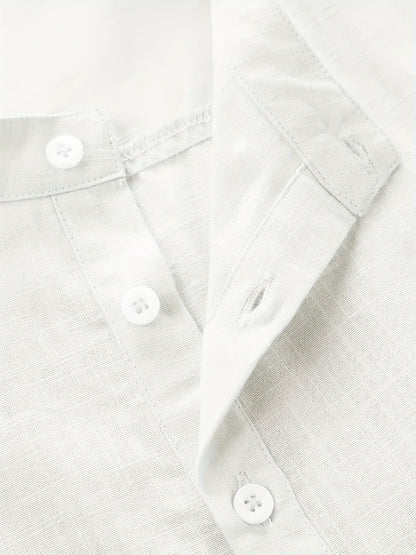 Men's Solid Plus Size Long Sleeve Casual Shirt - Stretch
