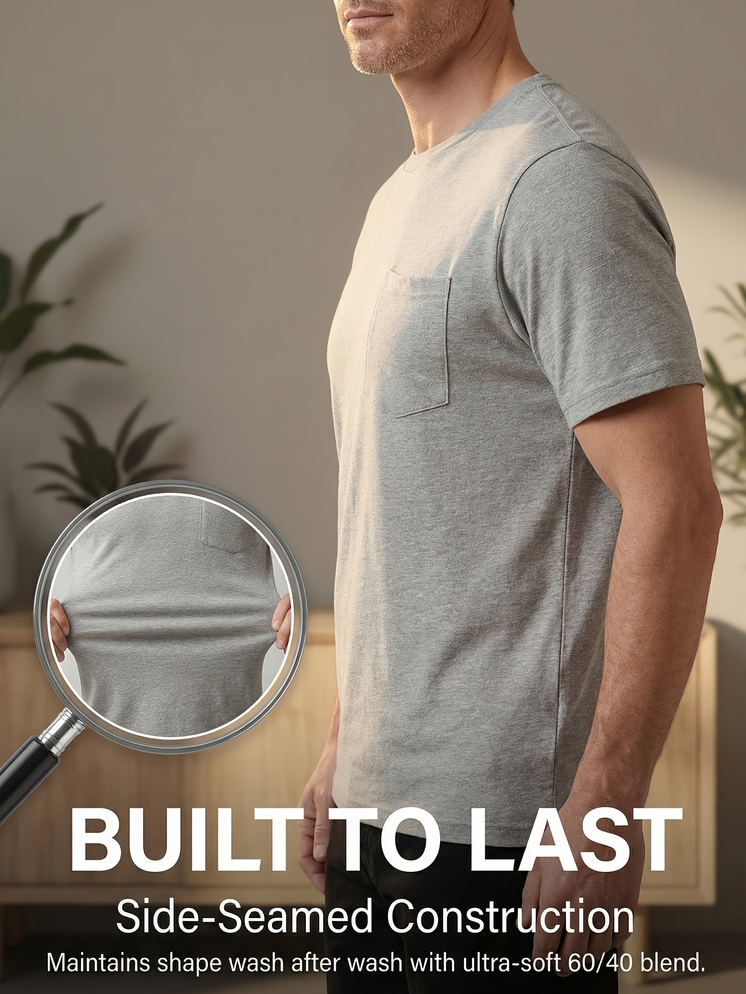 5pcs Men Unisex 100 Cotton Pocket T Shirts Short Sleeve Crew Neck Loose Fit Solid - product view 17