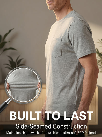 5pcs Men Unisex 100 Cotton Pocket T Shirts Short Sleeve Crew Neck Loose Fit Solid - product view 17