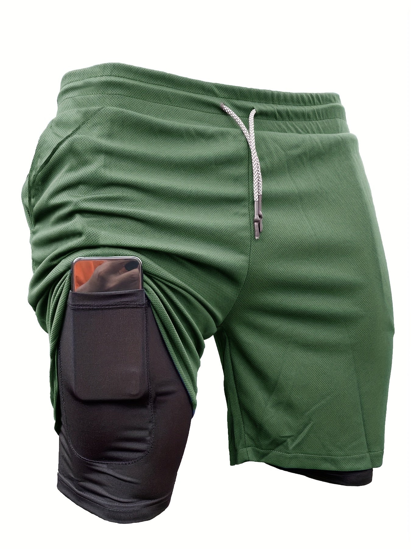 5pcs TNZI Gym Shorts Men'S 2-In-1 Double Layer With Inner Pocket, High Stretch Sports For Summer Workout Training, Running Athletic Compression Mens Basketball Bike Clothing Clothes Mesh Sets Gear Football Fitness Leggings Short De Hombre Gym