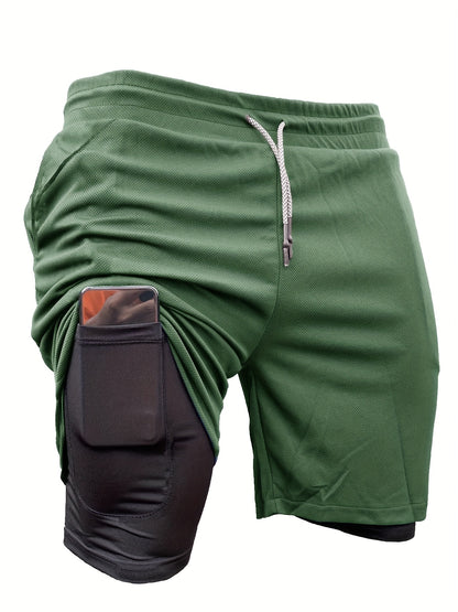 5pcs TNZI Gym Shorts Men'S 2-In-1 Double Layer With Inner Pocket, High Stretch Sports For Summer Workout Training, Running Athletic Compression Mens Basketball Bike Clothing Clothes Mesh Sets Gear Football Fitness Leggings Short De Hombre Gym