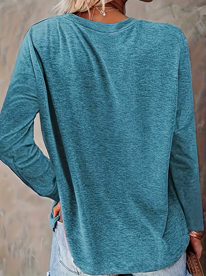 2023 European And American Women'S Fashion Casual Long Sleeve T-Shirt with Round Neck And Pockets