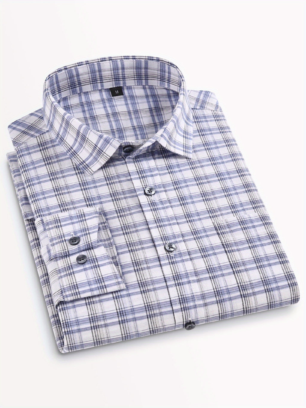 ! Men's Plaid Long Sleeve Shirt - Casual Button- with Pocket, 50% Cotton 50% Polyester, Comfortable Street Style & Commute Essential Fall Wardrobe