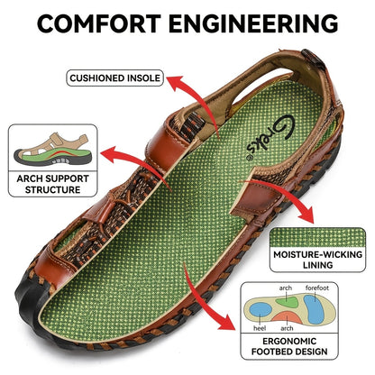 GREKS Men'S Sandals, Summer Fisherman Beach Shoes Closed Toe Sandals for Men Handmade Breathable Water Sandals Outdoor Non Slip Walking Shoes Anti Collision Comfort Hiking Athletic Slides Sandals for Men
