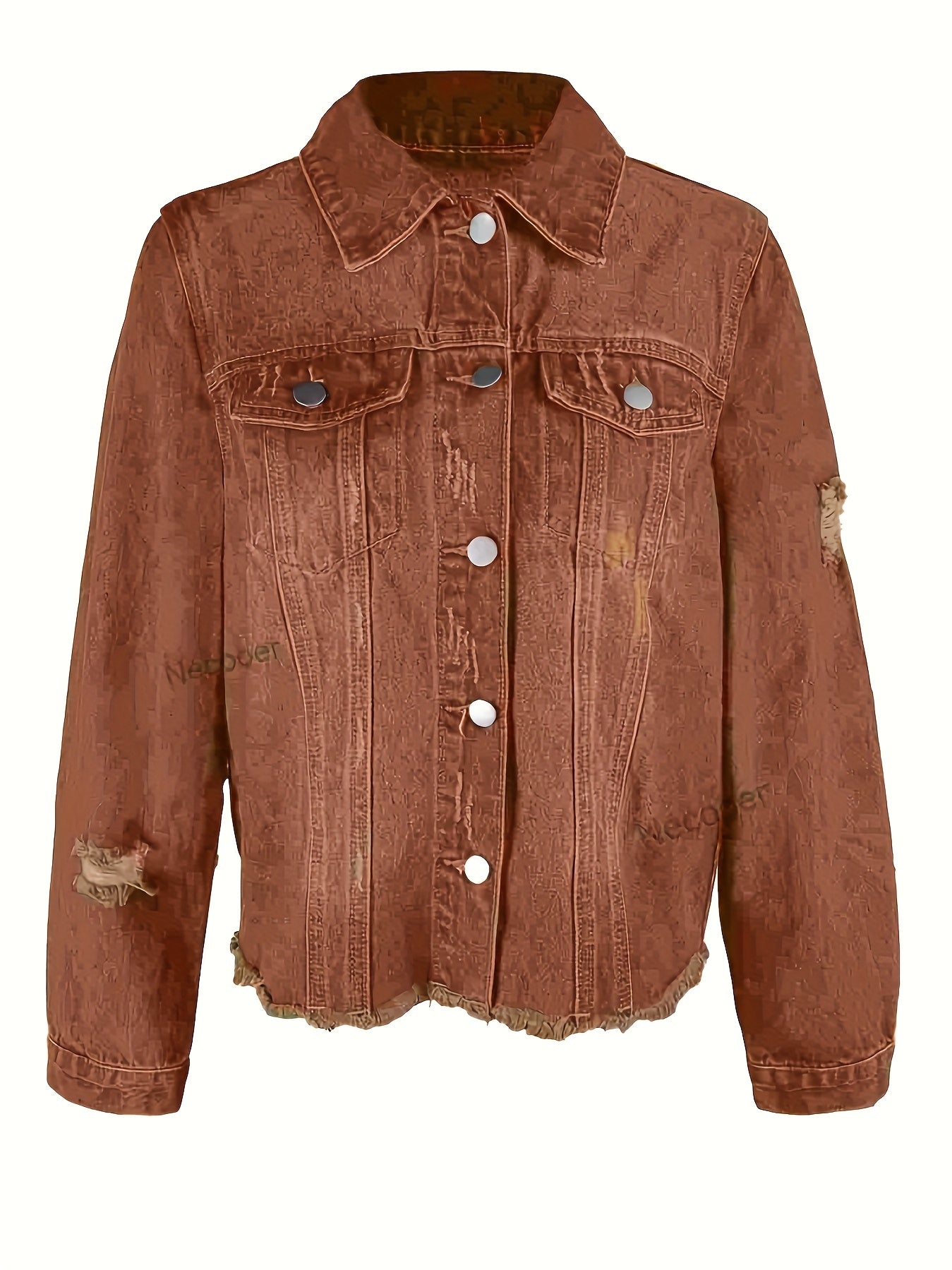 Women's Ripped Washed Button-Up Boyfriend Denim Jacket Coat with Pockets, Casual Classic Distressed Denim Outerwear TZ001