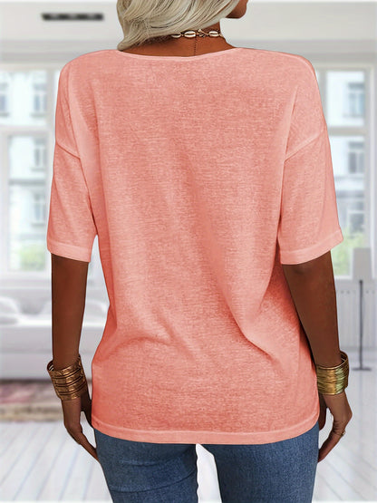 Casual Loose-Fitting Basic Tunics for Women, Featuring a V-Neck And Half Sleeves, Perfect for Summer