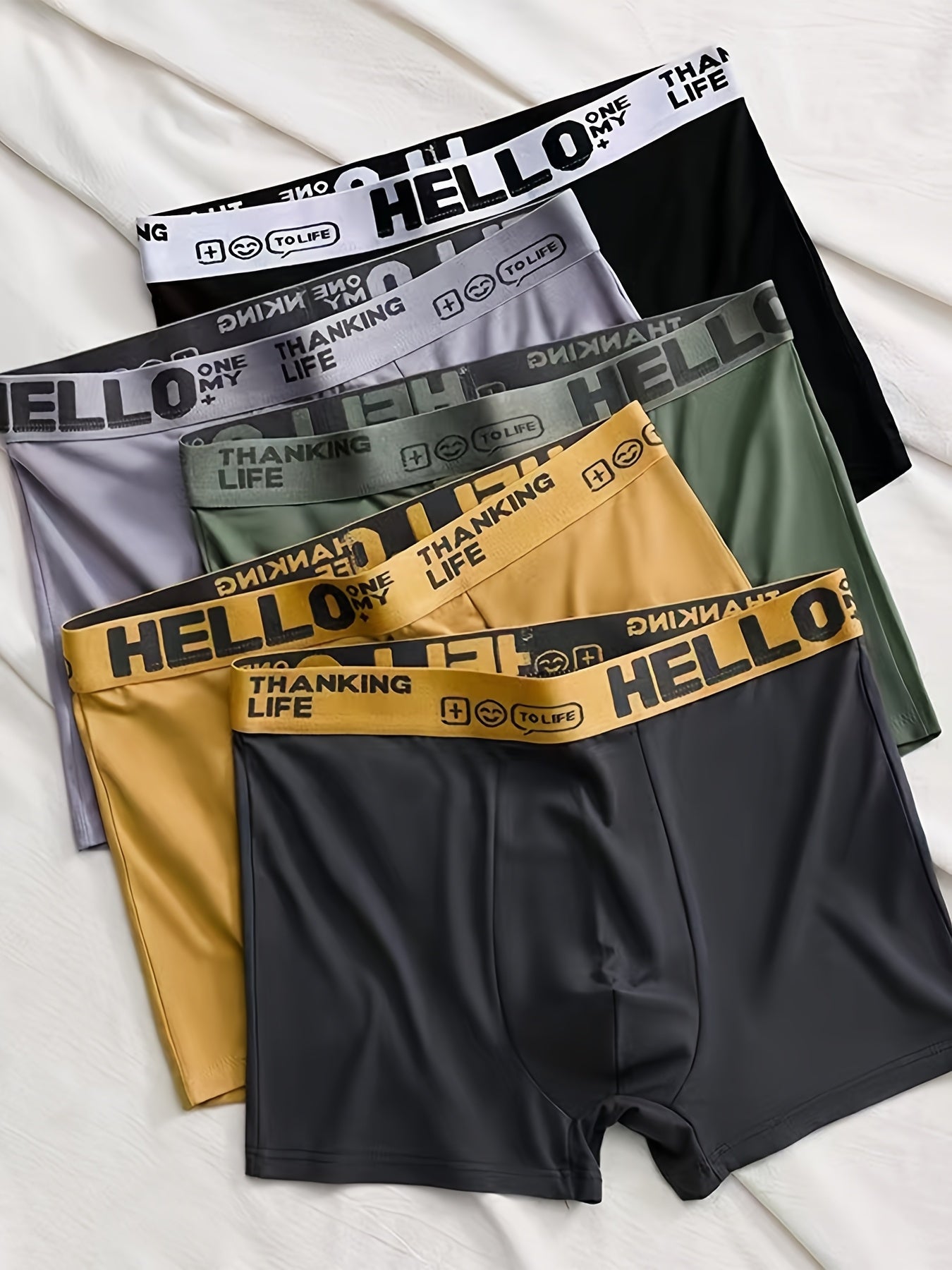 10pcs Men's Boxer Briefs with 'Hello' Print - Soft and Stretchy Knit Underwear, Breathable Quick-dry Fabric, Medium Elasticity, Suitable for Daily Wear and Sports, Machine Washable - Casual Fashion Design, Everyday Comfort, Unique Waistband, Comfor
