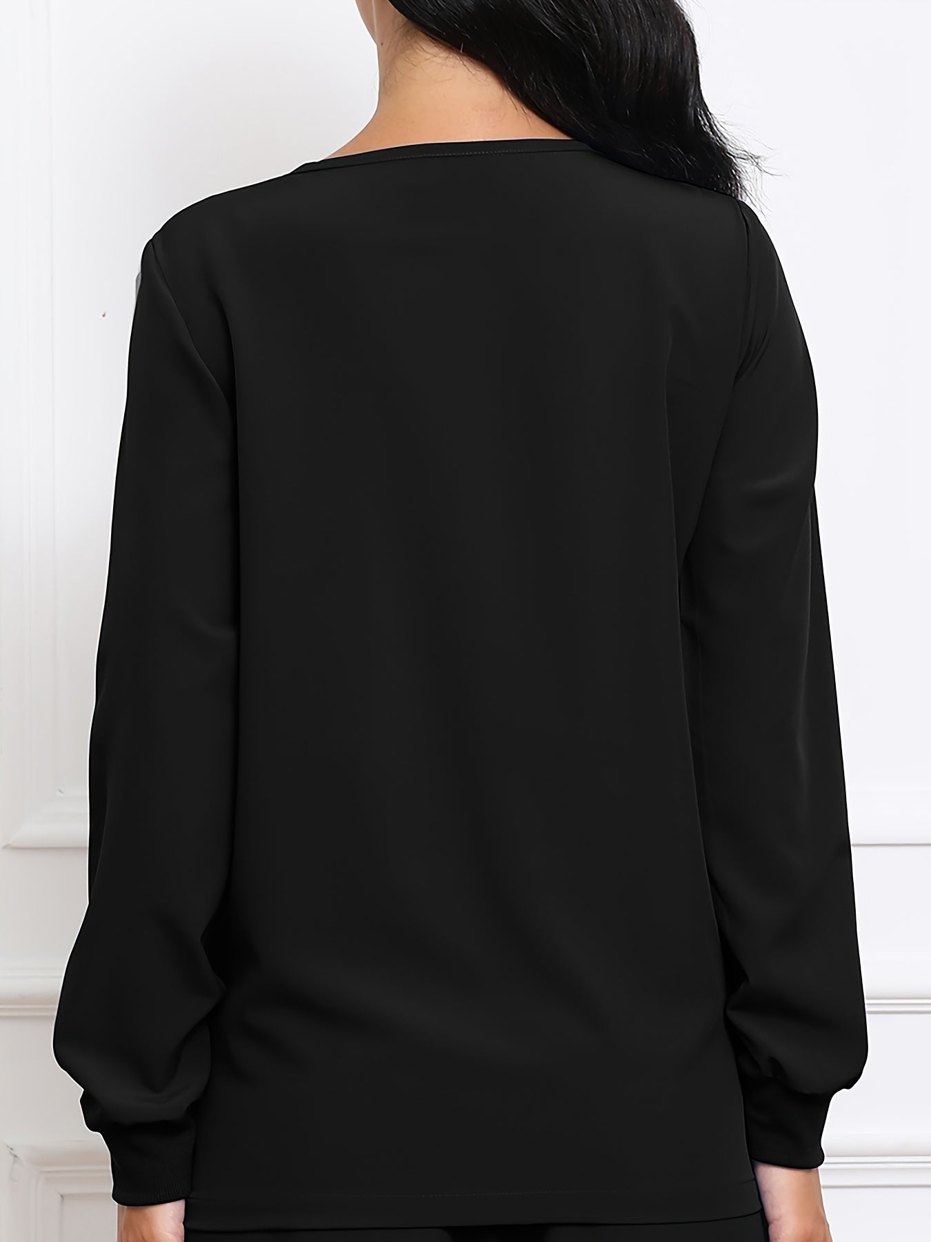 Women's V-Neck Long Sleeve Matte Breathable S Uniform Pockets Wash Clothes Work Shirt Scrubbing Top