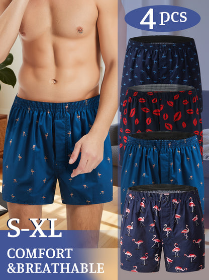 4 Packs Men's 100% Cotton Boxer Loose Fit Briefs Daily Wear & Sleeping underwear boxer shorts