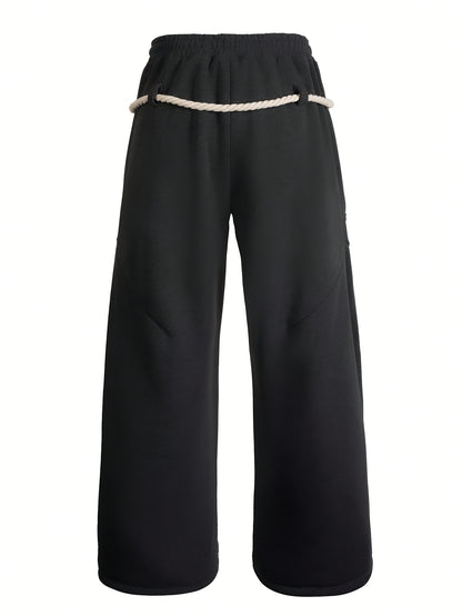 Men's Baggy Wide Leg Sweatpants with Drawstring Elastic Waist Casual Loose Fit Blend Track Pants with Pockets