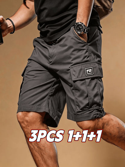 3-pc Men'S Summer Casual Sport Cargo Shorts with Drawstring And Multi-Pockets, for Outdoor Activities, Running, And Hiking, Ideal Gift for Men