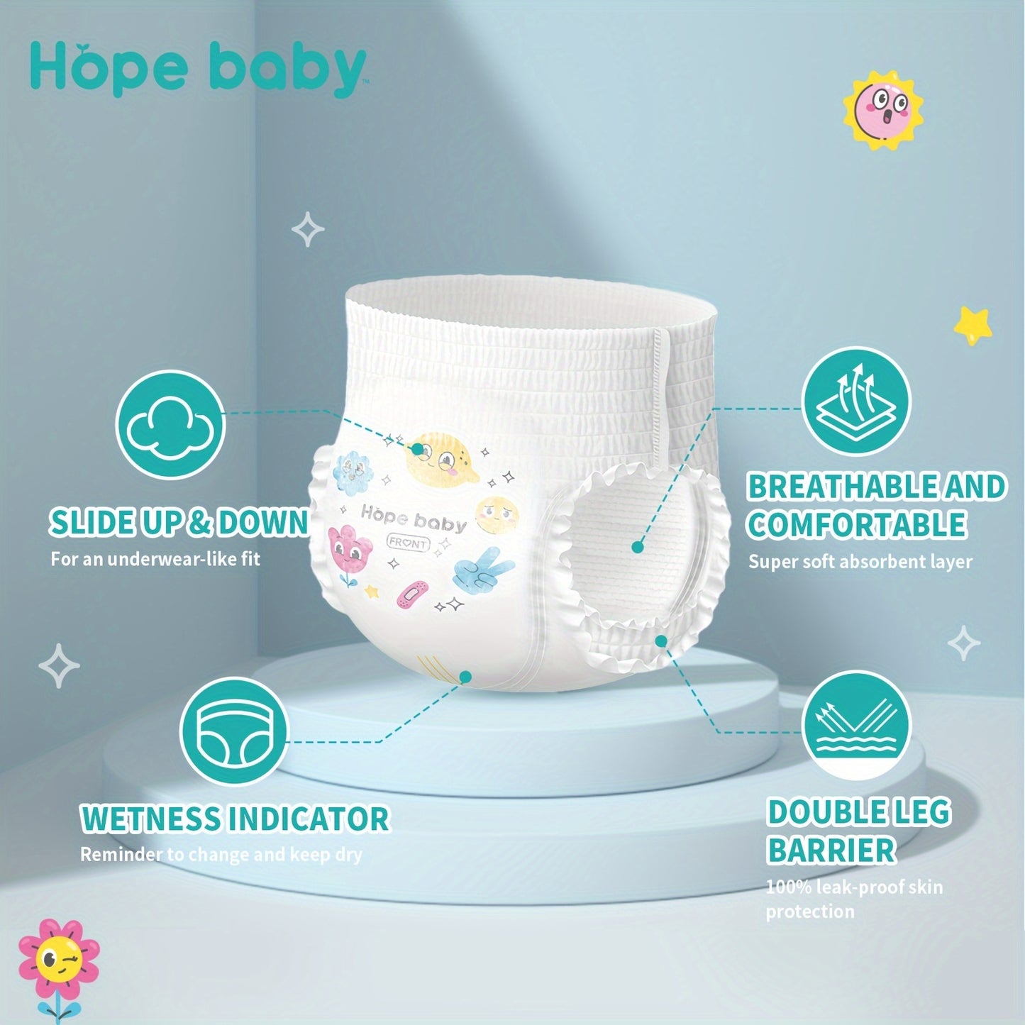 HOPE BABY Pull Ups, 68/66/64 Pcs Premium Training Underwear, Baby Diapers Toddler Potty Training Pants, Hypoallergenic With Skin, Size L-XXXL