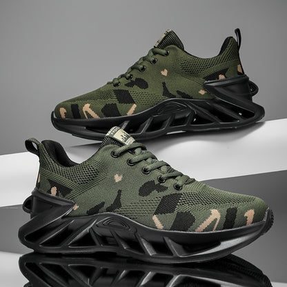 Camouflage Mesh Running Shoes - Rubber Sole and Lace-Up Fit