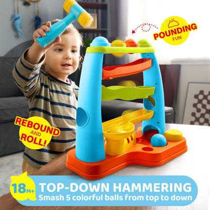 Toy for Toddlers Featuring a Ball Drop, a Learning Station for Pounding Balls, And a Stacking Track. This Early Development Toy Includes a Hammer And Is Perfect for Babies And Kids