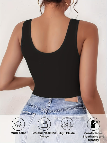 Set of 3-4 Women'S Tank Tops, Featuring a U-Neck Design, Sleeveless Style, And Cropped Racerback, Perfect for And Casual Outings