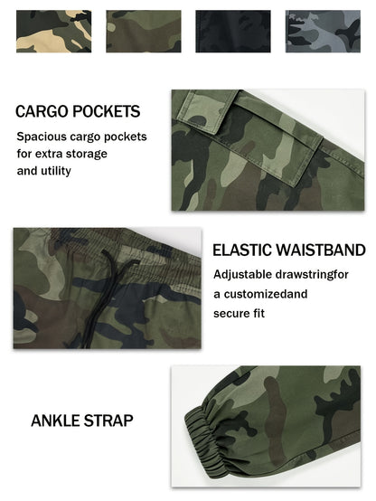 Women's Camo Cargo Pants Summer Lightweight Breathable Outdoor Casual Long Pants with Adjustable Elastic Waistband
