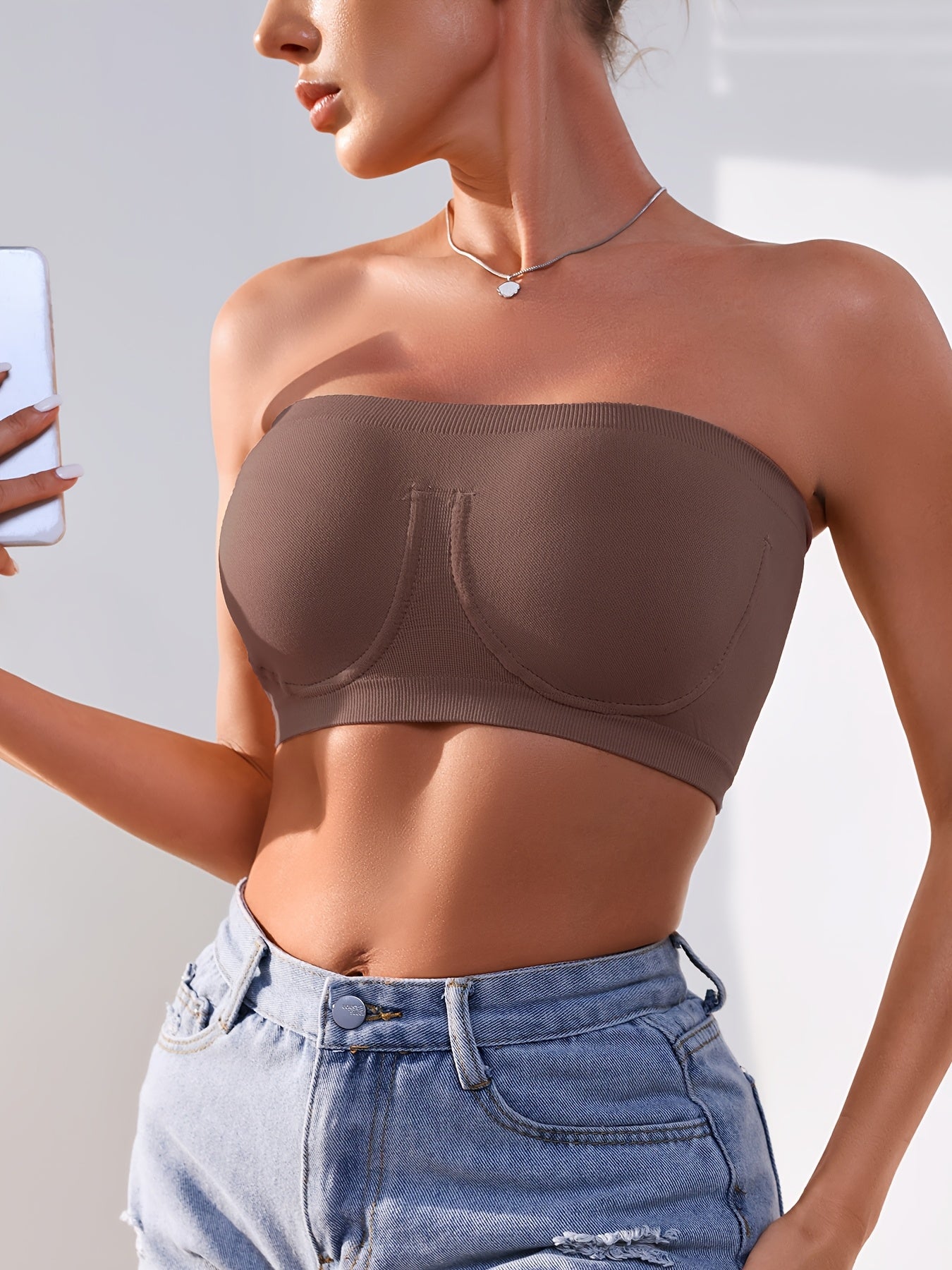3pcs Esselegance Plus Size Strapless Bras for Women, Seamless Bandeau Tube Bra -Wire-Free Non-Slip Design, High-Stretch And Breathable for Backless Dresses Daily Comfort