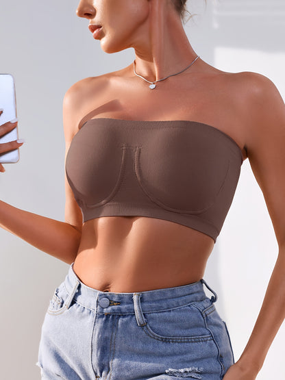 3pcs Esselegance Plus Size Strapless Bras for Women, Seamless Bandeau Tube Bra -Wire-Free Non-Slip Design, High-Stretch And Breathable for Backless Dresses Daily Comfort