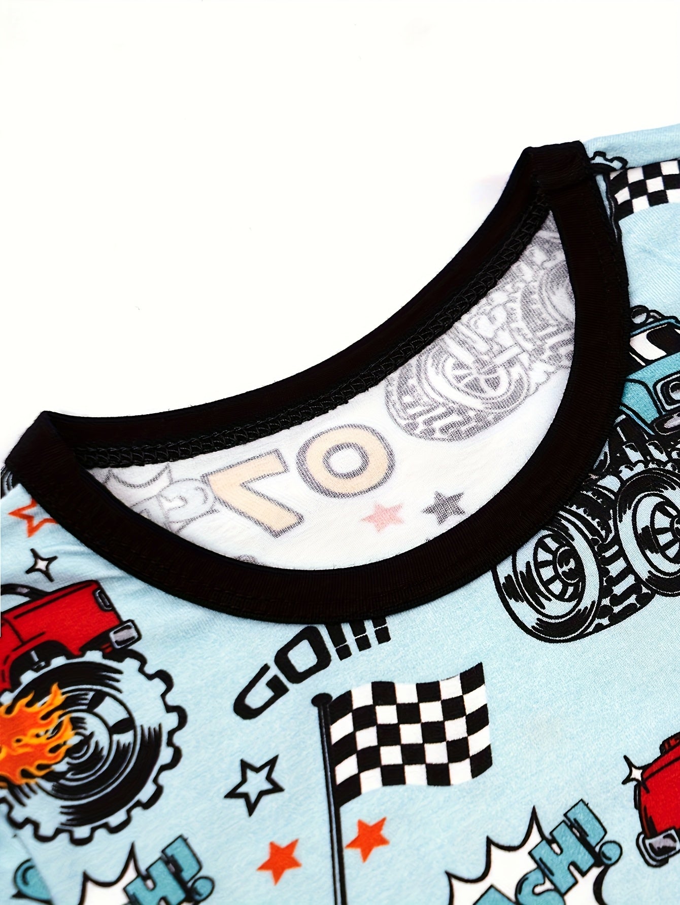Moss River Boys Short Sleeve Shorts Family Pajamas Set, Cartoon Off-Road Vehicle Covered with Printed Patterns, Soft Bamboo Fiber, Round Neck, Boys Cozy Home Outfit & Great Gift Idea, Set Perfect for Little Boys Who Love Monster Truck