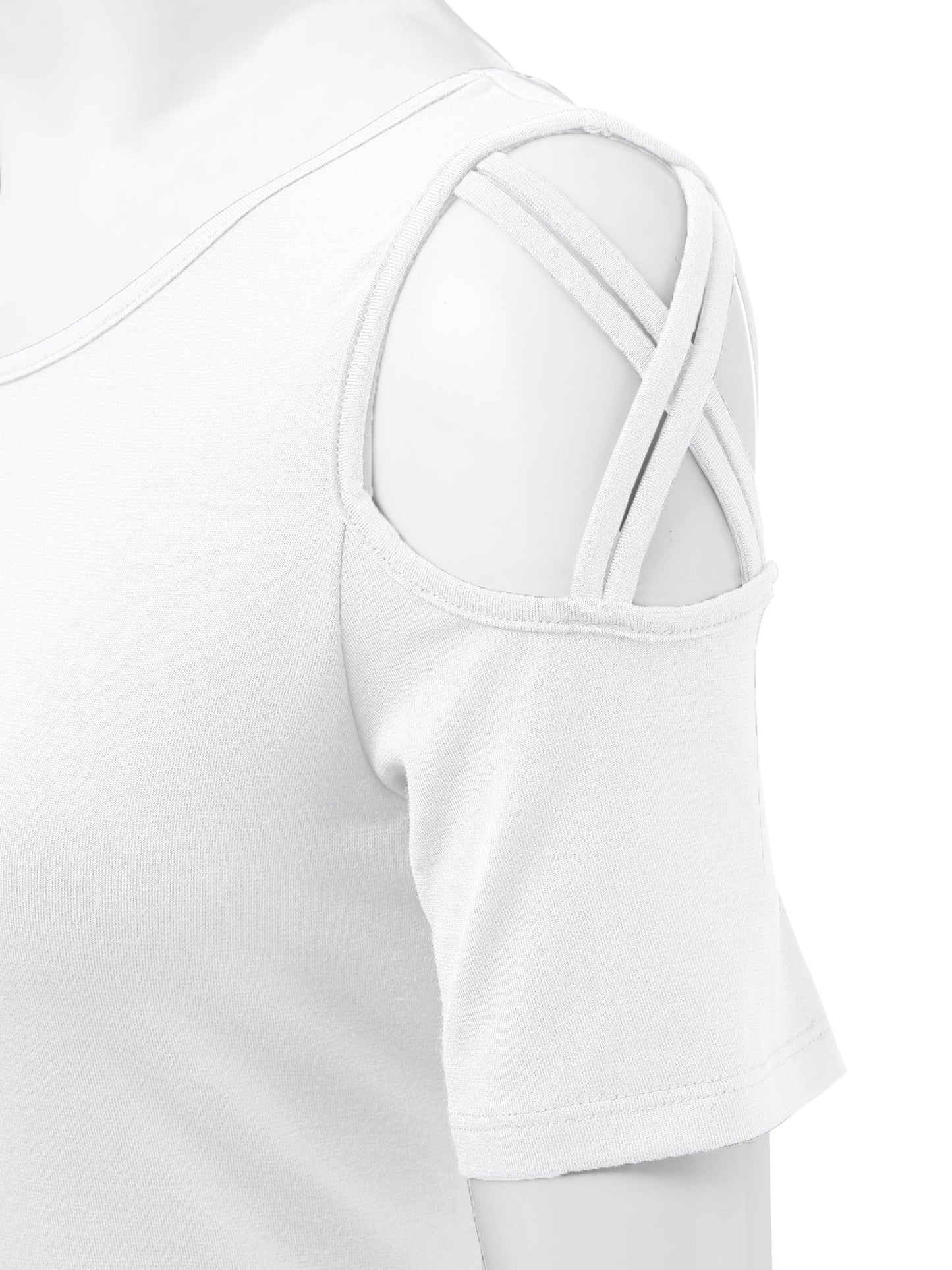 Women's Casual Open Strap Shoulder Short Sleeve Top