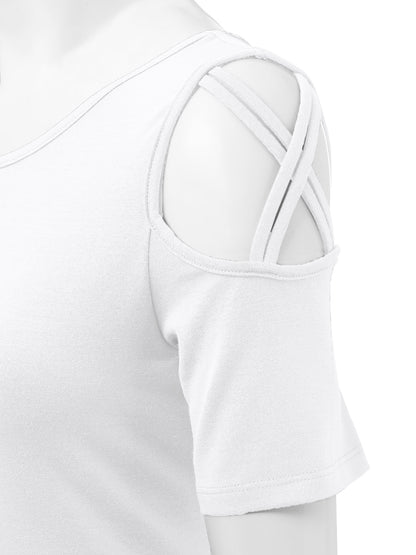 Women's Casual Open Strap Shoulder Short Sleeve Top
